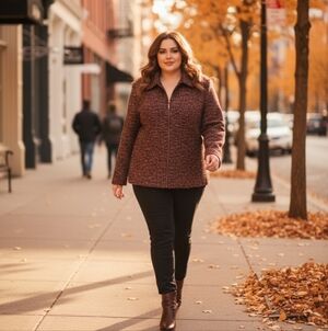 Vintage Chunky Tweed Zip Jacket • Fall Workwear City Chic • Structured Fit Sz 16